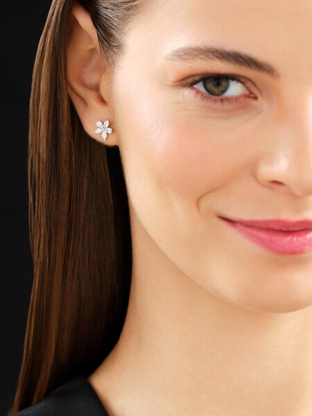 Náušnice z bílého zlata s diamanty - květy - 0,94 ct - ryzost 585