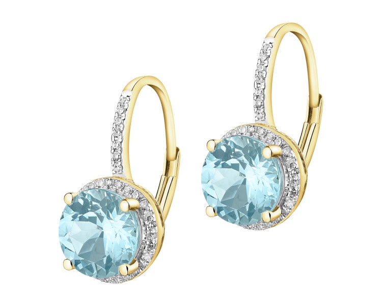 Zlaté náušnice s diamanty a topazy Sky Blue - ryzost 585