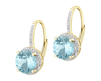 Zlaté náušnice s diamanty a topazy Sky Blue - ryzost 585