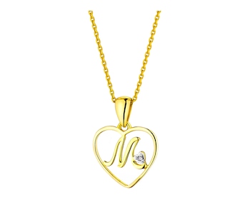 Přívěsek ze žlutého zlata s diamantem - písmeno M, srdce 0,005 ct - ryzost 585