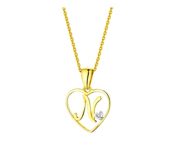 Přívěsek ze žlutého zlata s diamantem - písmeno N, srdce 0,005 ct - ryzost 585