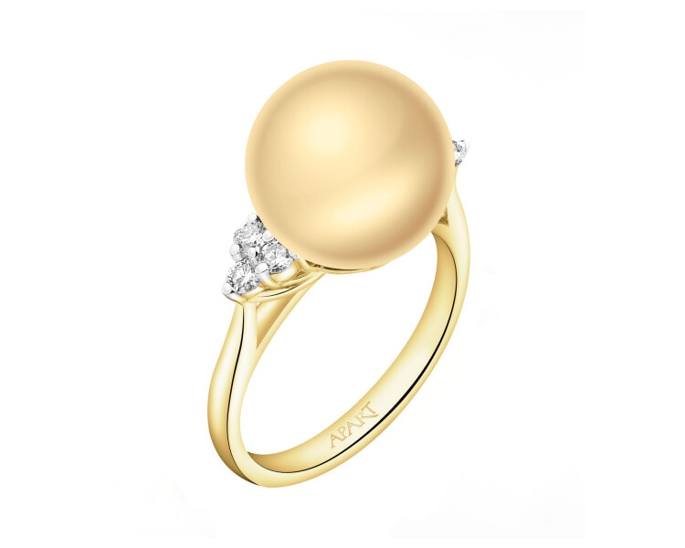 Zlatý prsten s brilianty a perlou Golden South Sea - ryzost 585