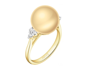 Zlatý prsten s brilianty a perlou Golden South Sea - ryzost 585