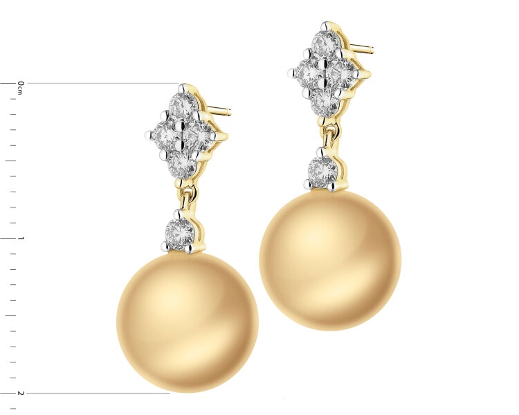 18 K Rhodium-Plated Yellow Gold Dangling Earring - fineness 18 K