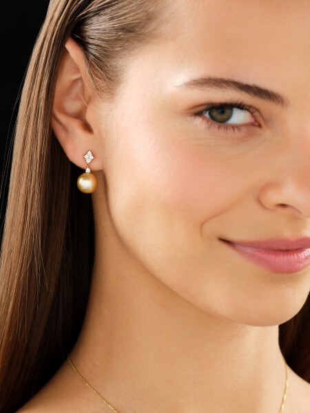 18 K Rhodium-Plated Yellow Gold Dangling Earring - fineness 18 K