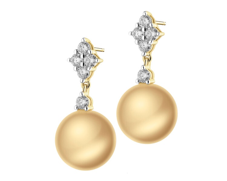 18 K Rhodium-Plated Yellow Gold Dangling Earring - fineness 18 K