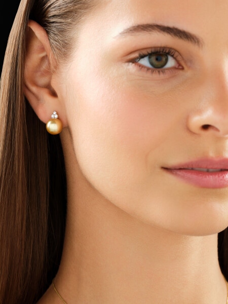 14 K Rhodium-Plated Yellow Gold Earrings - fineness 14 K