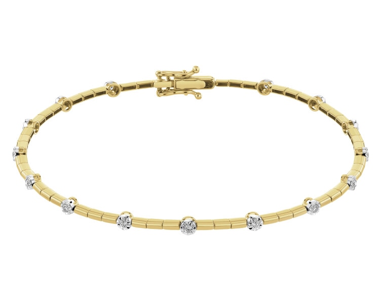 14 K Rhodium-Plated Yellow Gold Bracelet with Diamonds 0,16 ct - fineness 14 K