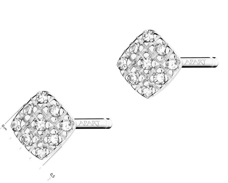 Kolczyki z białego złota z diamentami - kwadraty 0,05 ct - próba 375