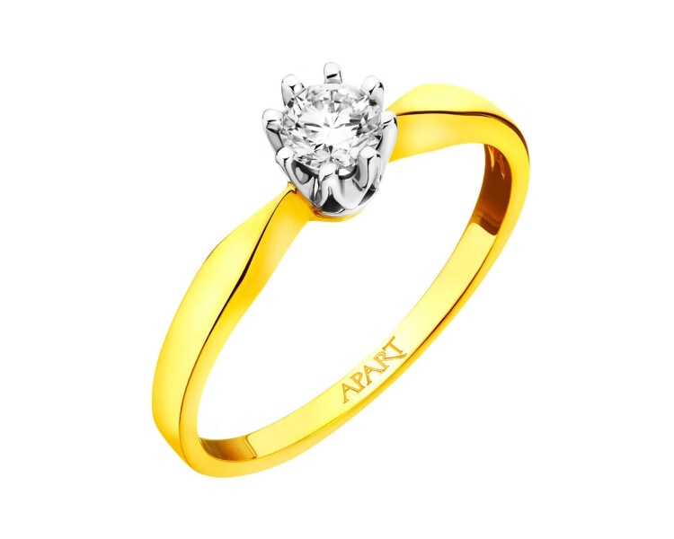 Yellow and white gold ring with brilliant 0,28 ct - fineness 585
