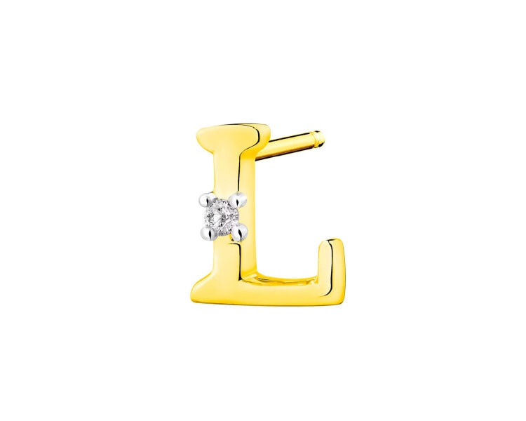 Pojedynczy kolczyk z żółtego złota z diamentem - litera L 0,004 ct - próba 375