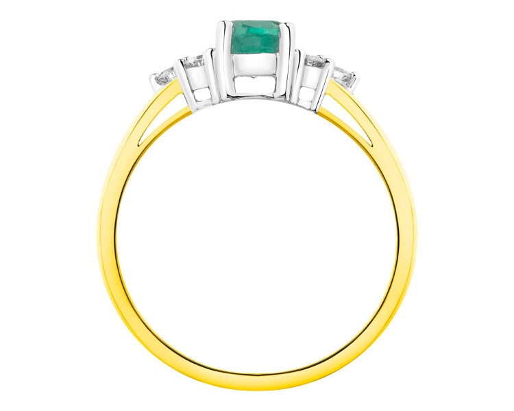 Prsten ze žlutého a bílého zlata s diamanty a smaragdem - ryzost 585