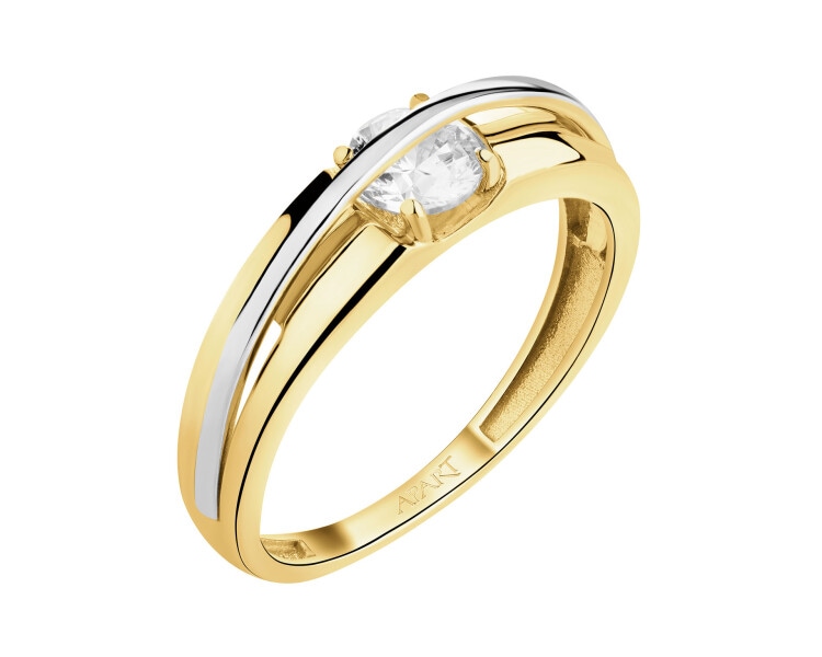 8 K Rhodium-Plated Yellow Gold Ring with Cubic Zirconia