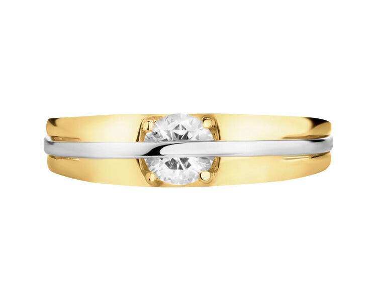 8 K Rhodium-Plated Yellow Gold Ring with Cubic Zirconia