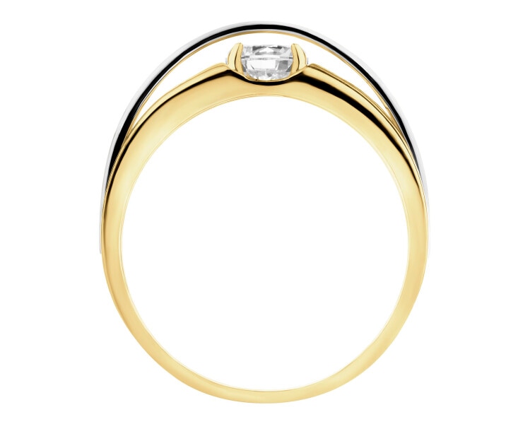 8 K Rhodium-Plated Yellow Gold Ring with Cubic Zirconia