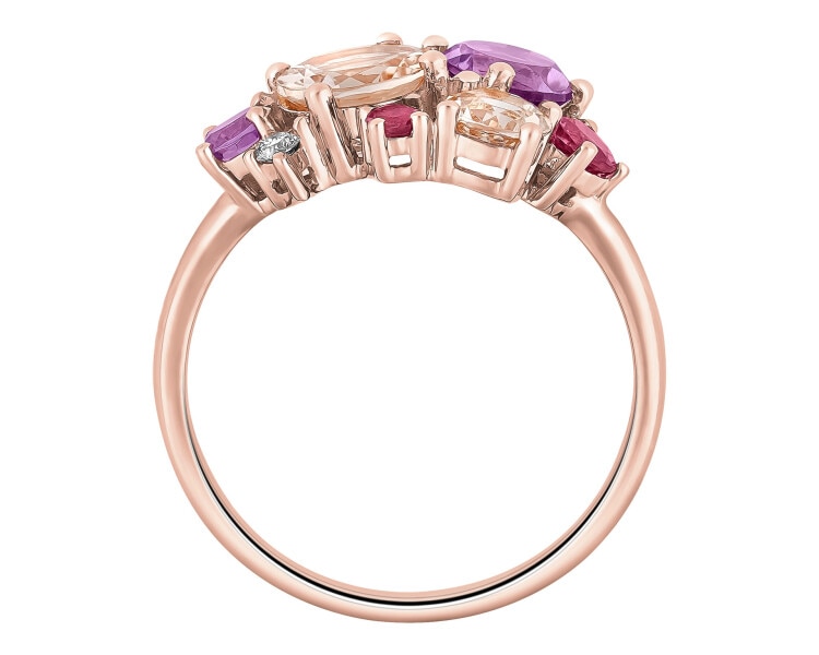 Prsten z růžového zlata s brilianty a ozdobnými kameny - ryzost 585