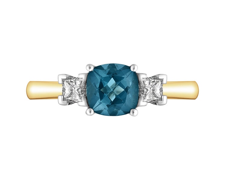 Zlatý prsten s diamanty a topazem London Blue - ryzost 585