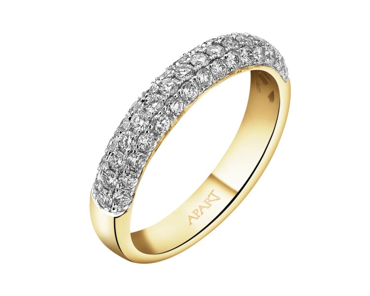 14 K Rhodium-Plated Yellow Gold Band Ring with Diamonds - 0,72 ct - fineness 14 K