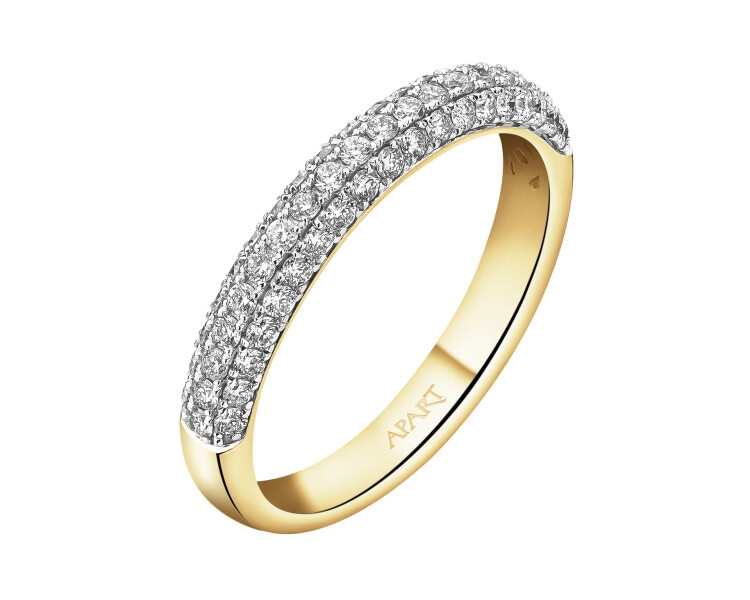 14 K Rhodium-Plated Yellow Gold Band Ring with Diamonds - 0,49 ct - fineness 14 K