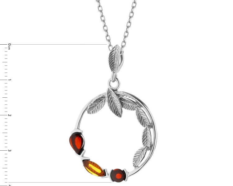 Rhodium Plated Silver Pendant with Amber