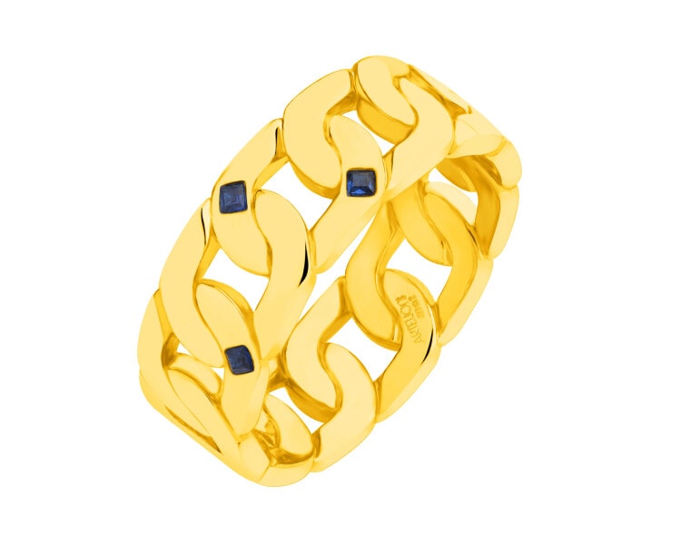 Gold-Plated Brass Band Ring with Cubic Zirconia