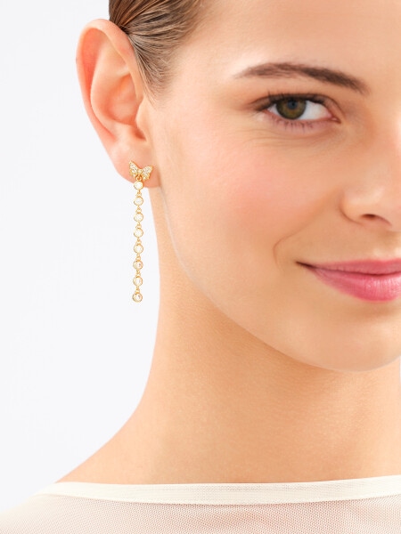 Gold-Plated Brass, Gold-Plated Silver Earrings with Cubic Zirconia