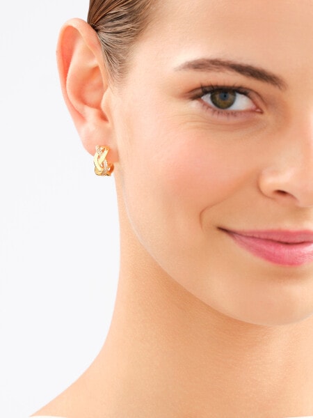 Gold-Plated Brass, Gold-Plated Silver Earrings with Cubic Zirconia