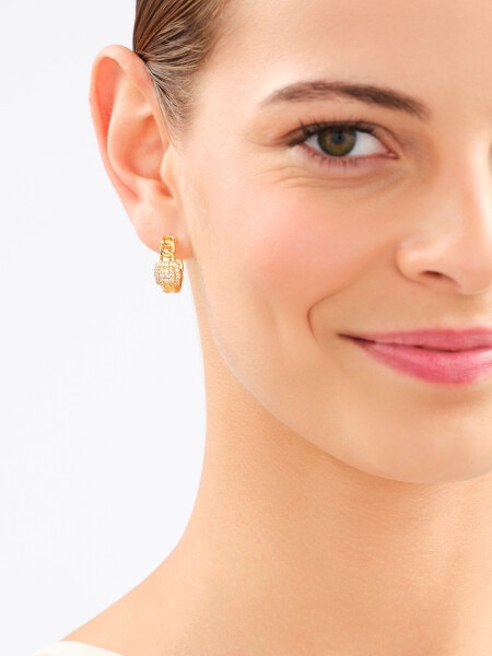 Gold-Plated Brass, Gold-Plated Silver Earrings with Cubic Zirconia