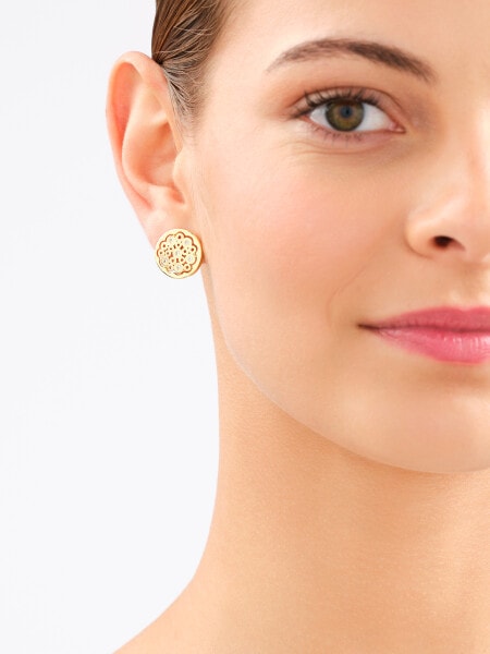 Gold-Plated Brass, Gold-Plated Silver Earrings with Cubic Zirconia