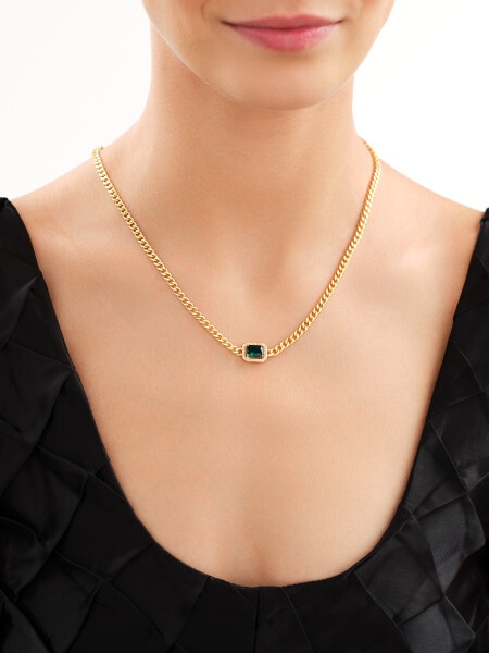 Gold-Plated Brass Necklace with Cubic Zirconia