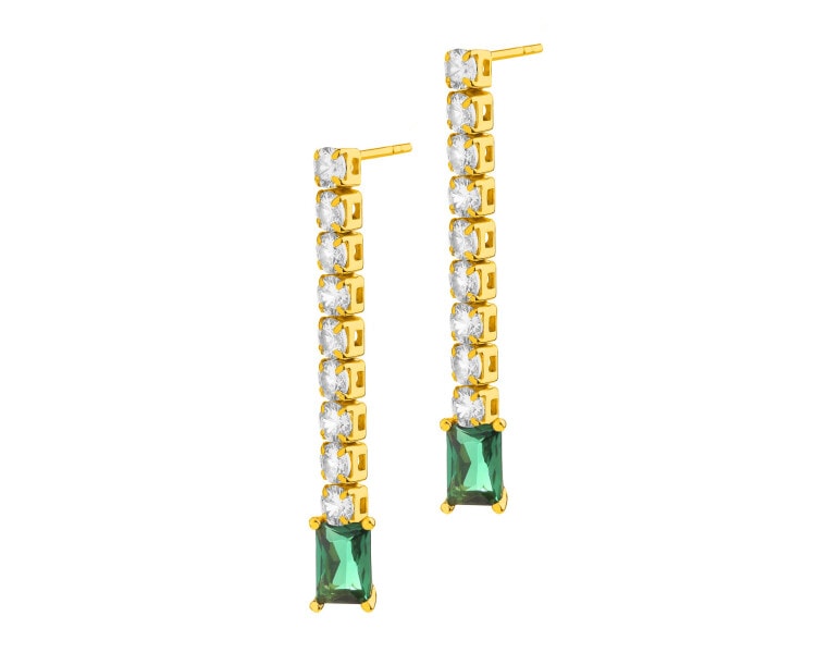 Gold-Plated Brass, Gold-Plated Silver Dangling Earring with Cubic Zirconia