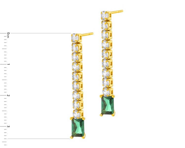 Gold-Plated Brass, Gold-Plated Silver Dangling Earring with Cubic Zirconia