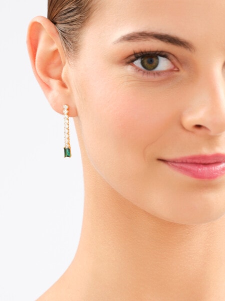 Gold-Plated Brass, Gold-Plated Silver Dangling Earring with Cubic Zirconia