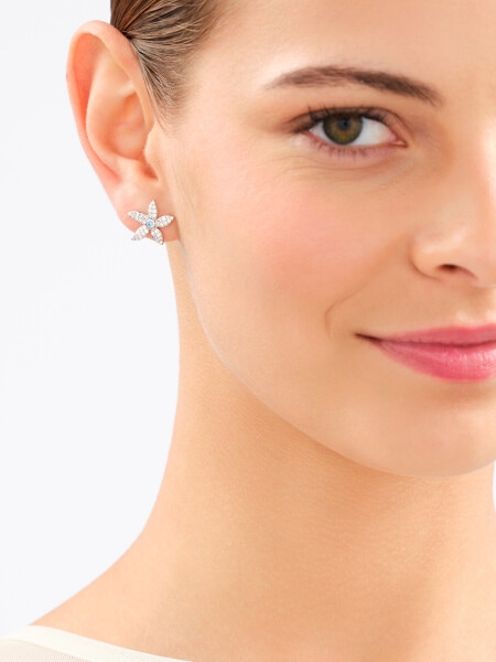 Rhodium-Plated Brass, Rhodium-Plated Silver Earrings with Cubic Zirconia