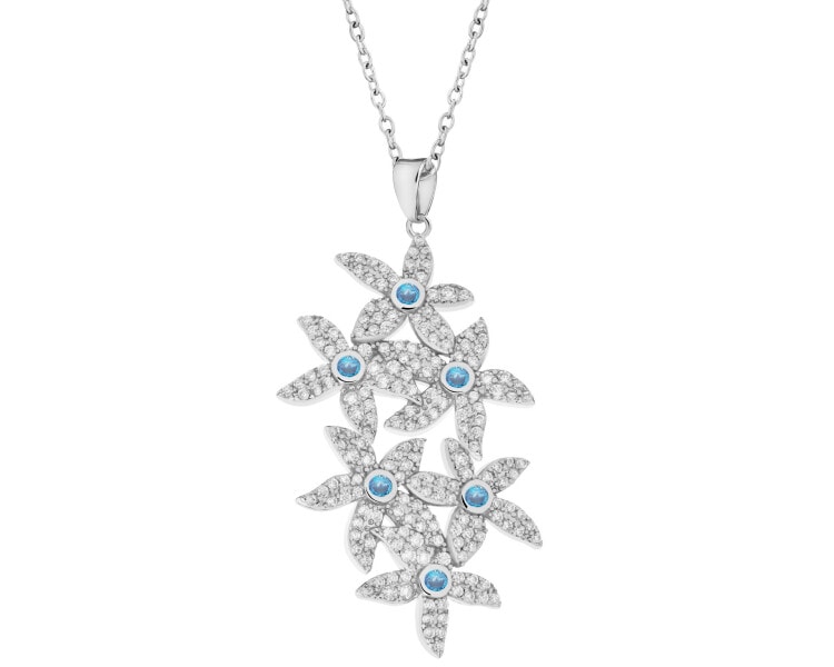 Rhodium-Plated Brass Necklace with Cubic Zirconia