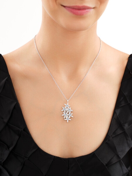 Rhodium-Plated Brass Necklace with Cubic Zirconia