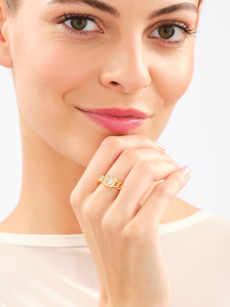 Gold-Plated Brass Ring with Cubic Zirconia