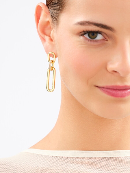 Gold-Plated Brass, Gold-Plated Silver Dangling Earring with Cubic Zirconia