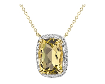 Náhrdelník ze žlutého zlata s diamanty a křemenem Lemon - ryzost 585
