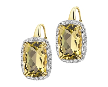 Náušnice ze žlutého zlata s diamanty a křemeny Lemon - ryzost 585
