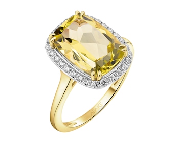 Zlatý prsten s diamanty a křemenem Lemon - ryzost 585