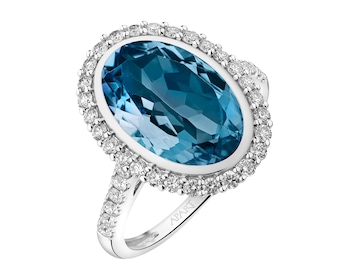 Prsten z bílého zlata s diamanty a topazem London Blue - ryzost 585
