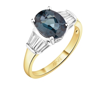 Prsten ze žlutého a bílého zlata s diamanty a topazem London Blue - ryzost 585
