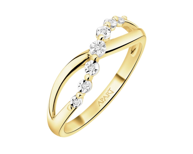 9 K Rhodium-Plated Yellow Gold Ring with Diamonds - 0,02 ct - fineness 9 K