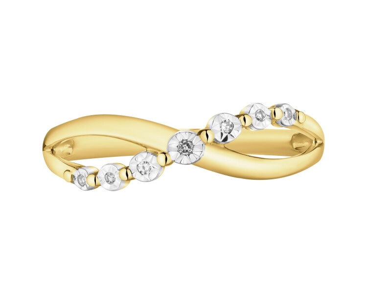 9 K Rhodium-Plated Yellow Gold Ring with Diamonds - 0,02 ct - fineness 9 K