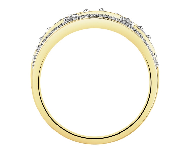 14 K Rhodium-Plated Yellow Gold Ring with Diamonds - 0,34 ct - fineness 14 K