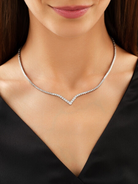 18 K Rhodium-Plated White Gold Necklace with Diamonds - 3,40 ct - fineness 18 K