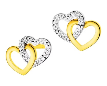 Zlaté náušnice s diamanty - srdce 0,006 ct - ryzost 585