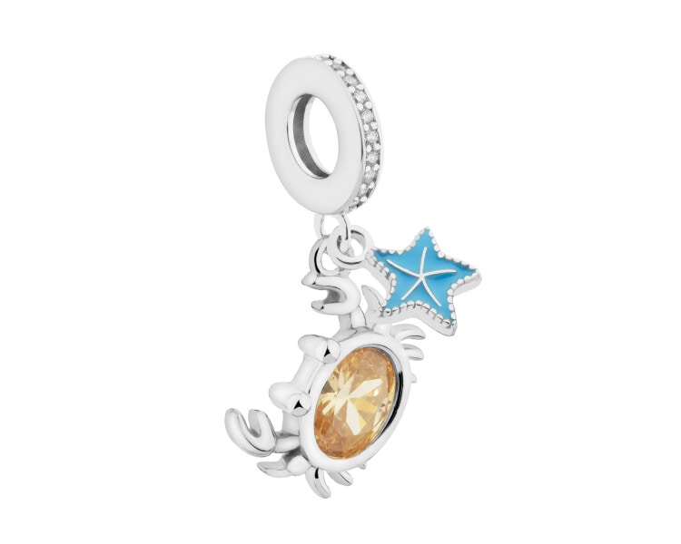 Zawieszka srebrna na bransoletę beads z cyrkoniami i emalią - krab, rozgwiazda