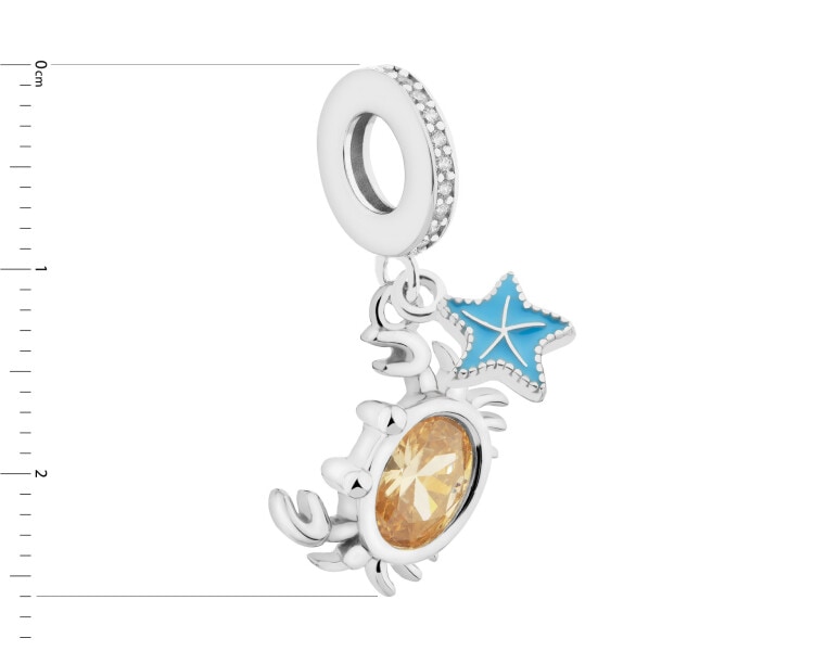 Zawieszka srebrna na bransoletę beads z cyrkoniami i emalią - krab, rozgwiazda